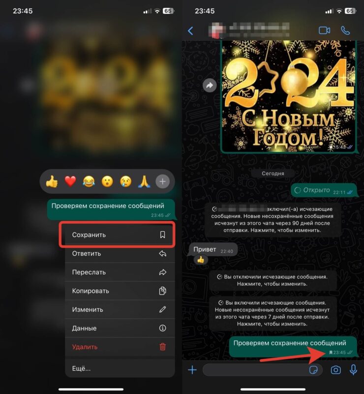 Как сохранить сообщение в Ватсапе. Сохраните важные сообщения в чате и они из него не исчезнут. Фото.