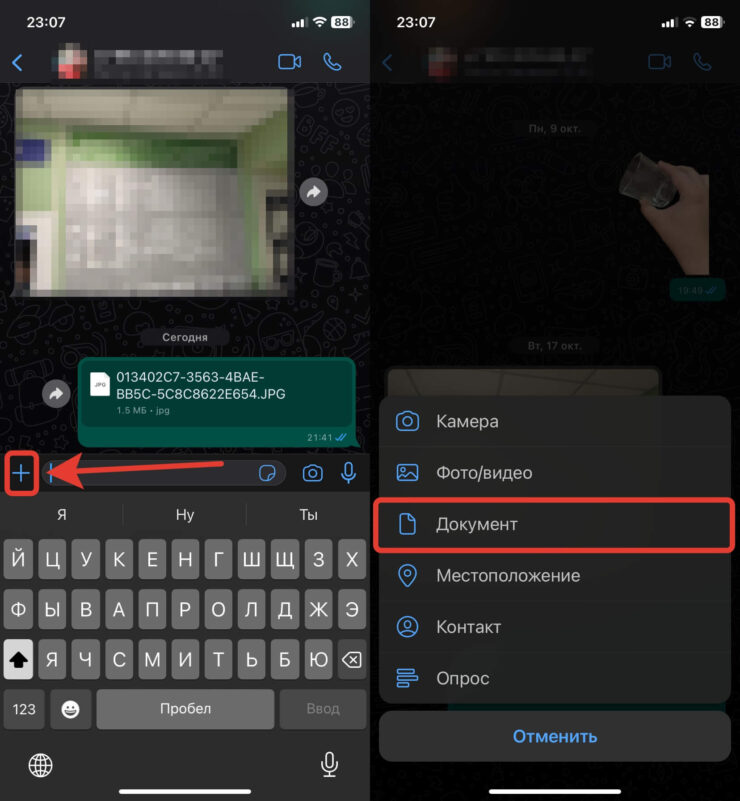 Отправить фото в Ватсапе без потери качества. Отправка осуществляется через «Документ». Фото.