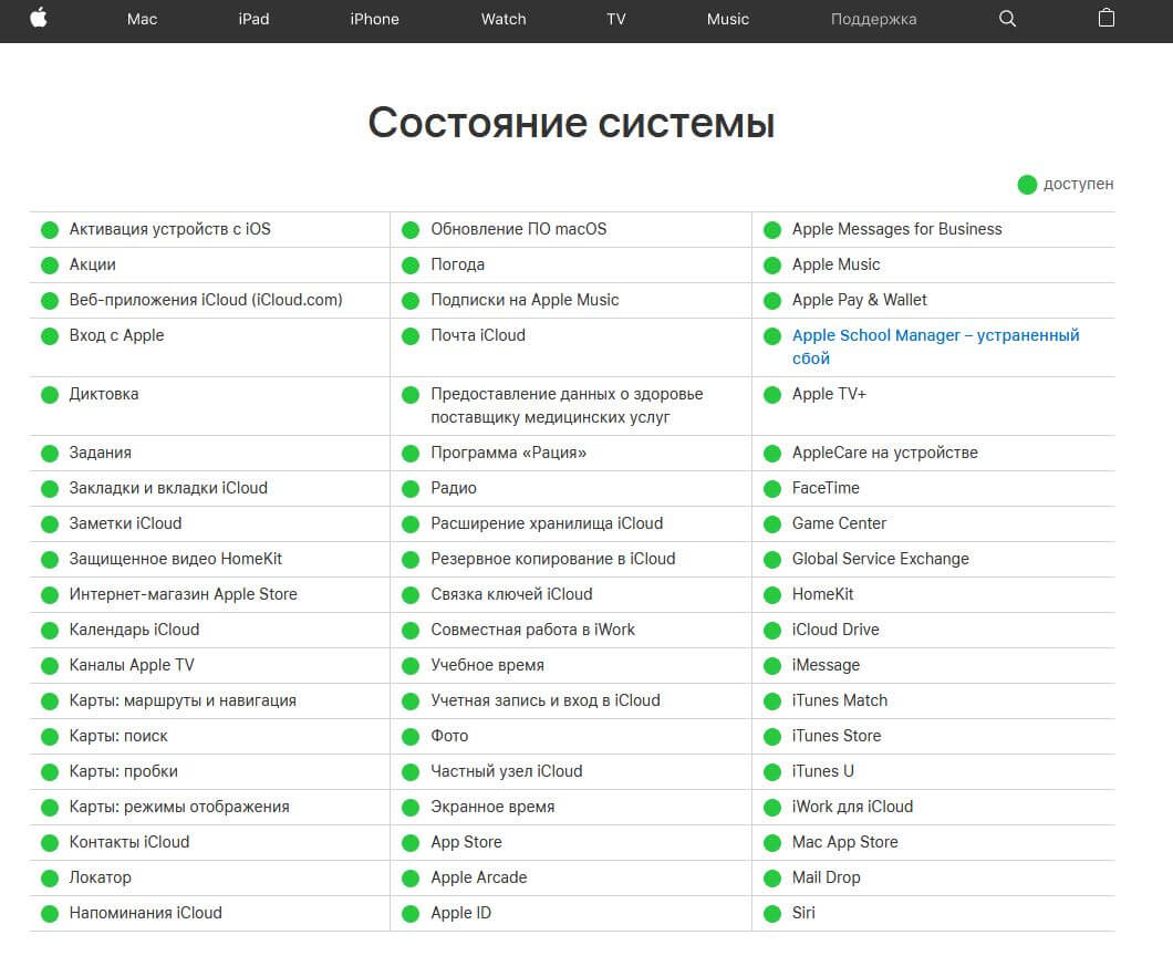 Что делать, если Apple ID не работает в России. Сервисы Apple могут давать сбой, но это легко проверить. Фото.