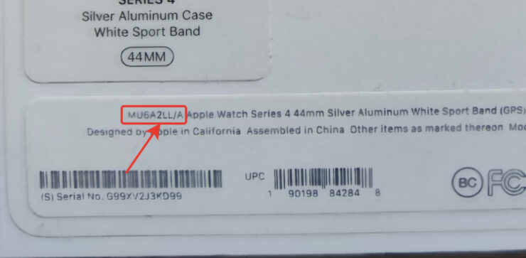 Какие Apple Watch купить. Проверить, что Apple Watch сделаны для США, можно на коробке. Индекс LL в номере модели означает американскую модель. Фото.