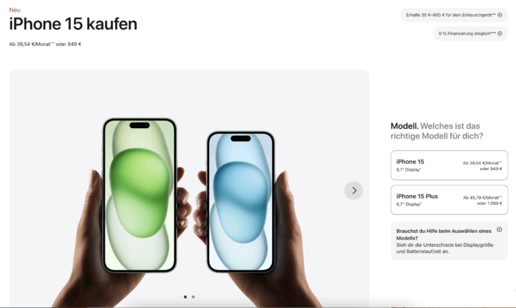 Стоит ли покупать iPhone на Ozon. Это официальная цена iPhone 15 в Германии. Она равна 949 евро. Фото.