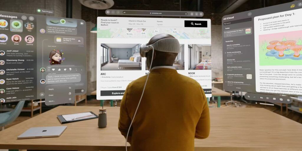 Отзывы об Apple Vision Pro. Apple Vision Pro легко справляется с многозадачностью. Изображение: 9to5mac.com. Фото.