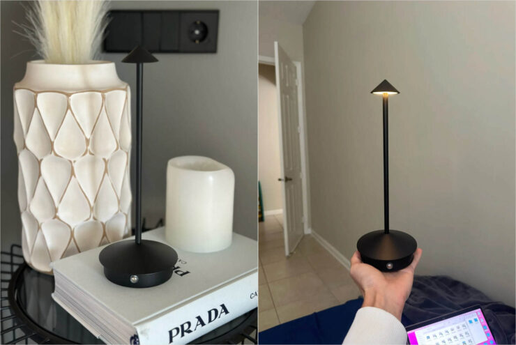 Красивая настольная лампа на батарейках. Эта лампа может работать от сети и от батареек. Фото.