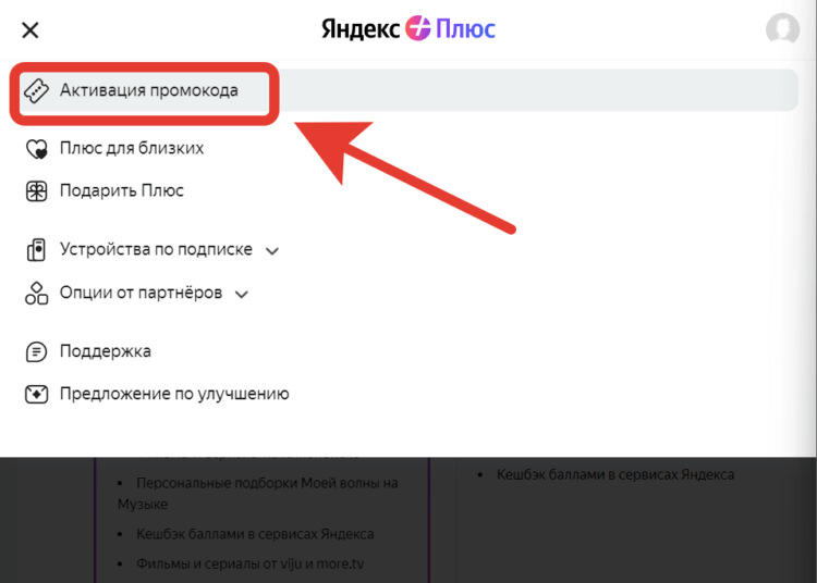 Бесплатная подписка Яндекс Плюс. Перейдите на страницу активации промокодов. Фото.