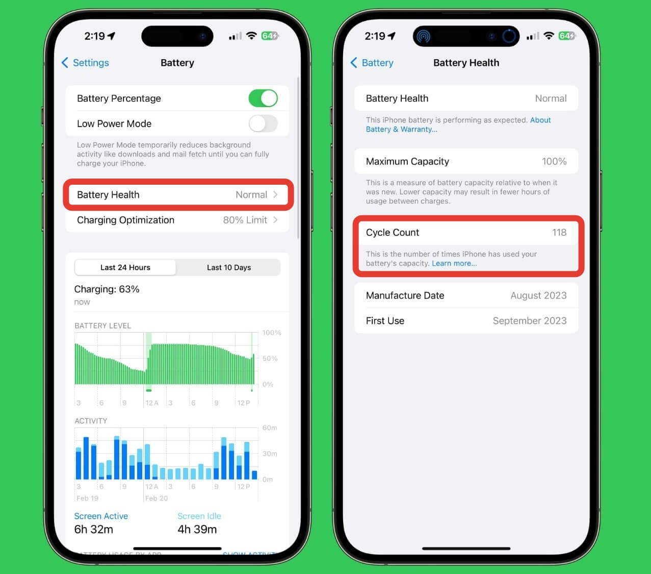 Количество циклов перезарядки на Айфоне. Количество циклов перезарядки теперь тоже можно посмотреть без стороннего софта. Но только на смартфонах линейки iPhone 15. Изображение: macrumors.com. Фото.