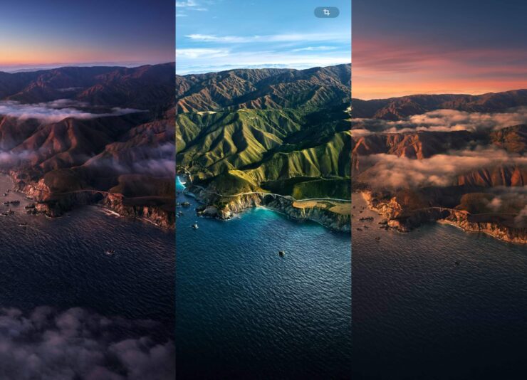 Обои на Айфон высокого качества. Один пейзаж выполнен в разных вариантах. Фото.