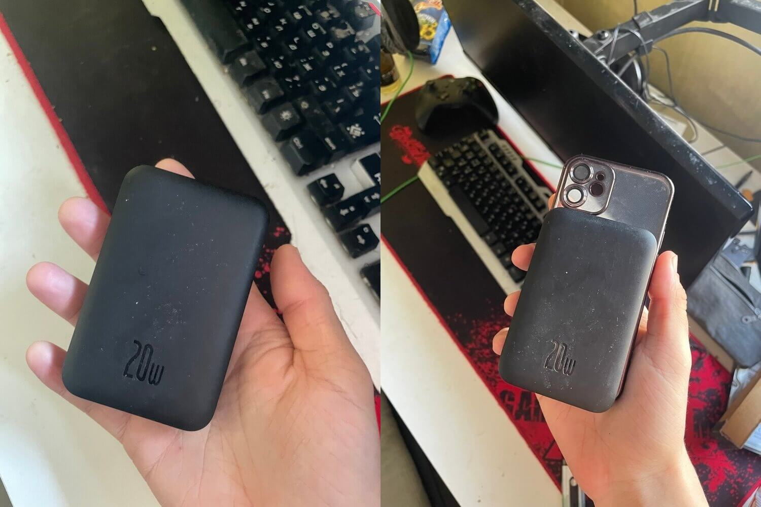 Внешний аккумулятор с MagSafe. Таким внешним аккумулятором можно заряжать Айфон без проводов. Фото.