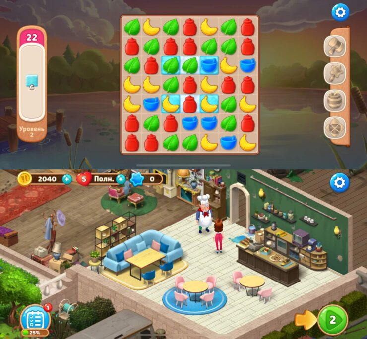 Manor Cafe — три в ряд на русском. Восстановите кафе так, как нравится именно вам. Фото.