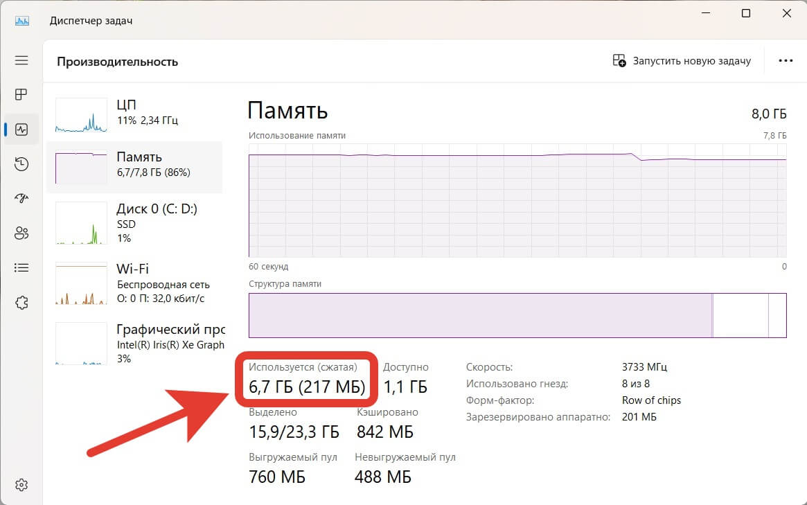 Сколько занято оперативной памяти. Операционка Microsoft всегда славилась своей прожорливостью к ОЗУ на фоне macOS. Фото.