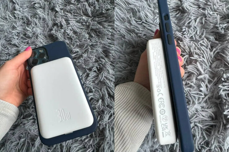 Внешний аккумулятор с MagSafe. Достаточно просто примагнитить аккумулятор к смартфону. Внешний аккумулятор с MagSafe. Достаточно просто примагнитить аккумулятор к смартфону. Фото.