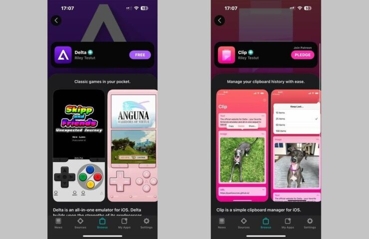 Приложения на Айфон без App Store. В настоящее время в AltStore представлено всего два приложения. К моменту релиза их станет больше. Изображение: theverge.com. Фото.