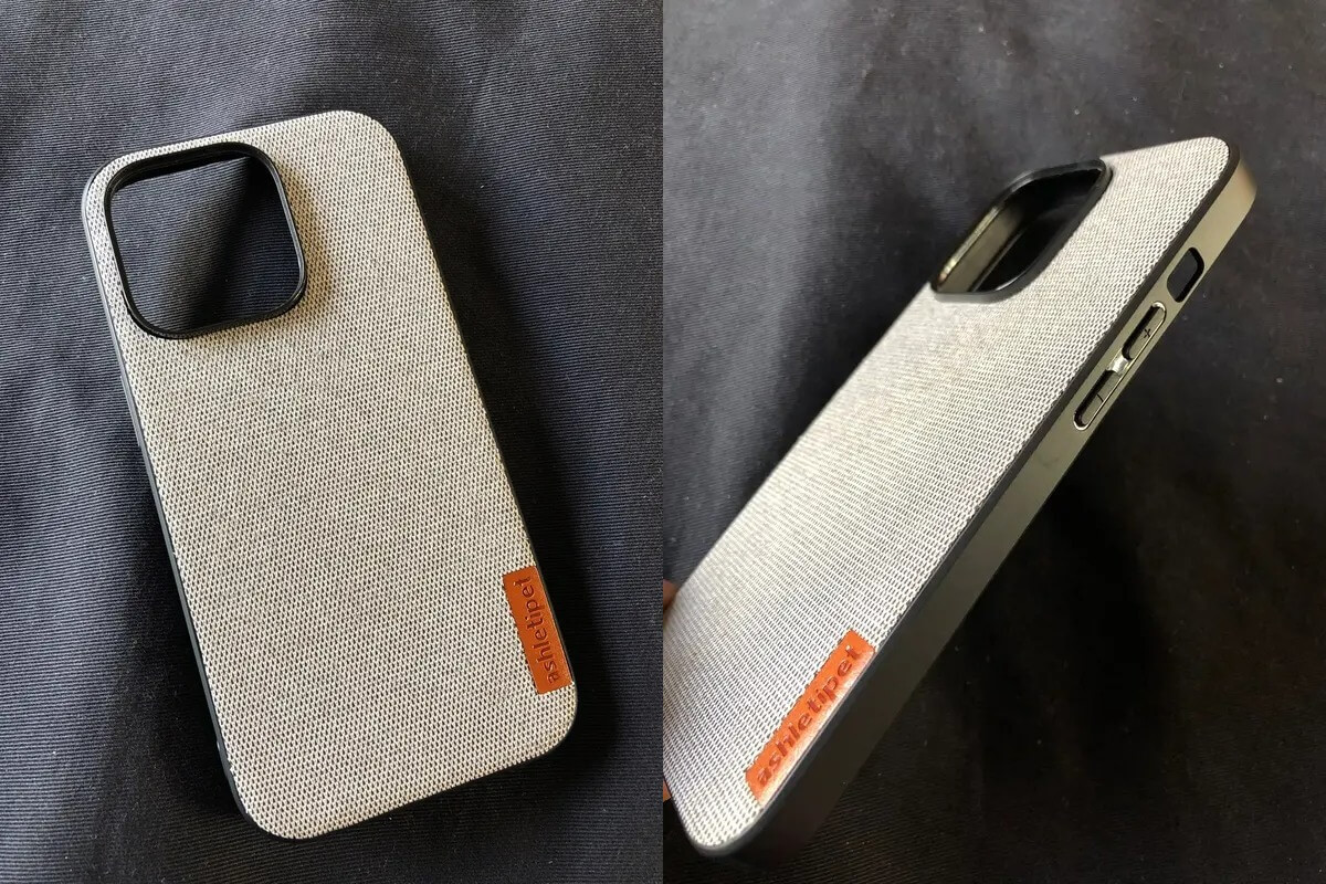 Тканевые чехлы на Айфон. Можно выбрать вариант из темно-серой ткани. Фото.