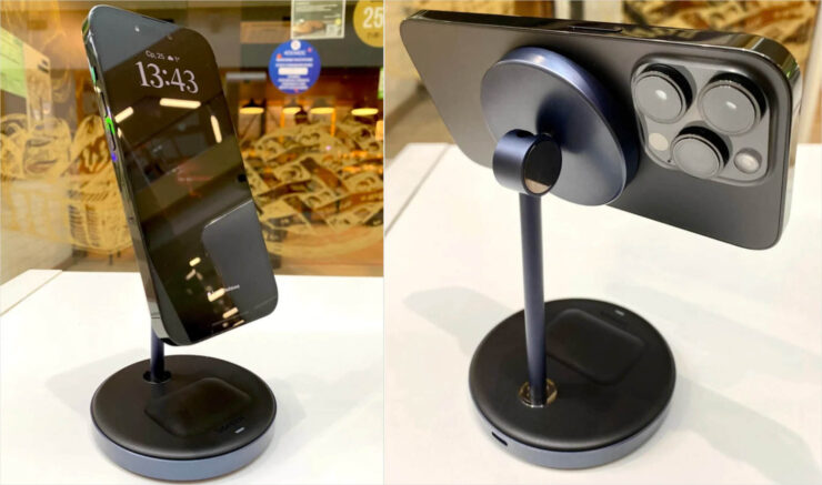 Вертикальная беспроводная зарядка на подставке. Это зарядка 2 в 1: для iPhone и AirPods. Вертикальная беспроводная зарядка на подставке. Это зарядка 2 в 1: для iPhone и AirPods. Фото.