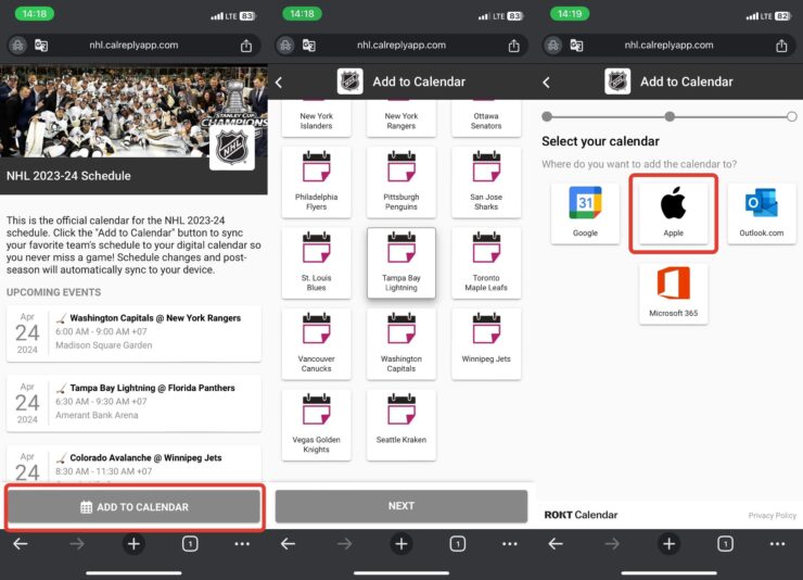Календарь игр НХЛ 2024. Сгенерируйте ссылку на нужный календарь. Фото.