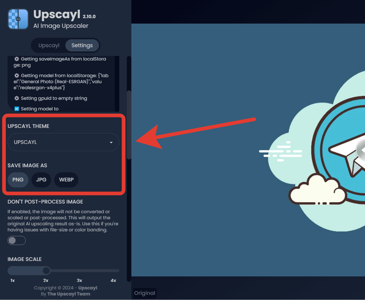 Как настроить приложение. Поковыряйтесь в настройках Upscayl. Там можно найти много всего интересного. Фото.