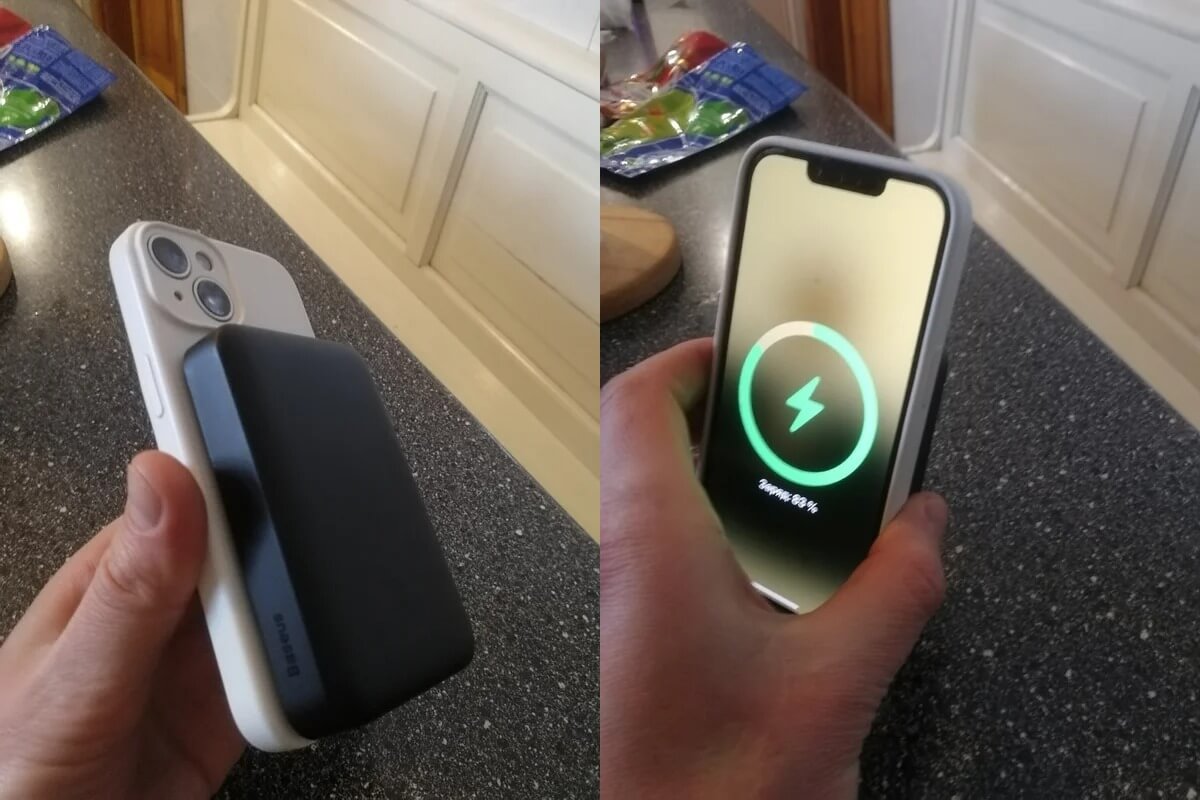 Внешний аккумулятор с MagSafe. Самое главное, что не надо таскать с собой провод. Фото.