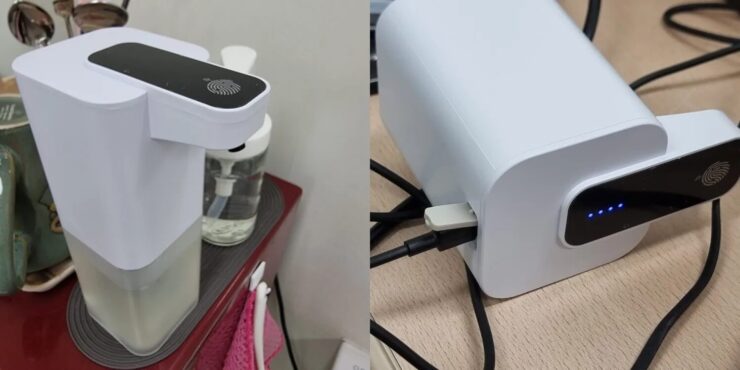 Автоматический диспенсер для мыла. Заряжать диспенсер придется нечасто. Автоматический диспенсер для мыла. Заряжать диспенсер придется нечасто. Фото.