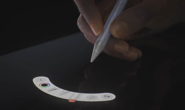 Отличия Apple Pencil Pro. Палитра инструментов вызывается сжатием стилуса. Фото.