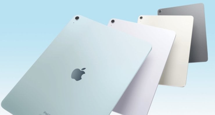 Цвета iPad Air 2024. Похоже, у Apple кончились чернила, и цвета у iPad Air с каждым поколением всё тусклее. Ну или просто пастельные. Как вам больше нравится. Изображение: Apple.com. Фото.