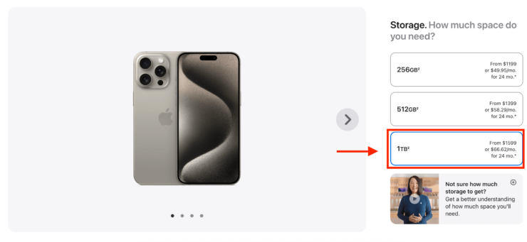 Сколько памяти в Айфоне. iPhone 15 Pro Max можно купить максимум с 1 ТБ памяти. Фото.