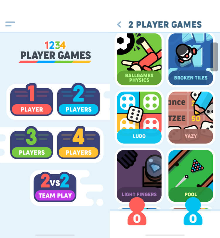 1 2 3 4 Player Games — игры с друзьями на Айфон. Вы можете сыграть вчетвером каждый за себя или объединиться в команды по два игрока. Фото.