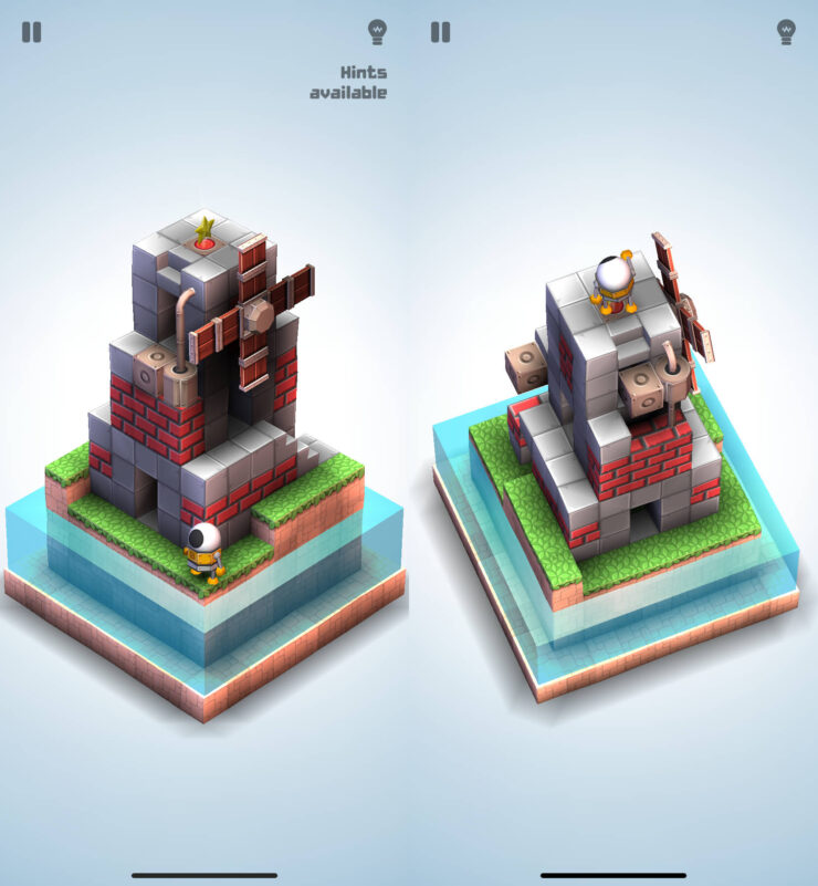 Mekorama — крутая игра на Айфоне. Доберитесь до кнопки, чтобы завершить уровень и продолжить прохождение. Фото.