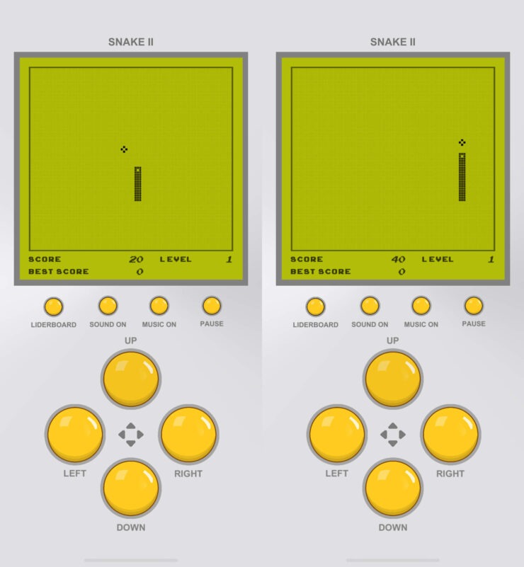 ‎Snake II — игра на Айфон без интернета. Даже кнопки от Тетриса здесь на месте. Фото.