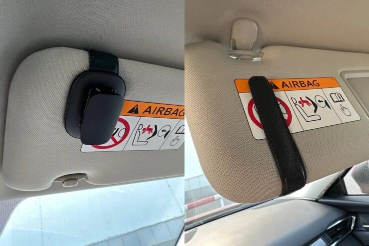 Держатель для очков в автомобиль. Достаточно зафиксировать очки в держателе, и они никуда из него не денутся. Держатель для очков в автомобиль. Достаточно зафиксировать очки в держателе, и они никуда из него не денутся. Фото.