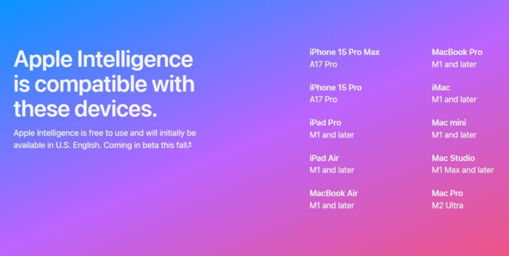 Кто получит Apple Intelligence. Список устройств, совместимых с Apple Intelligence. Фото.