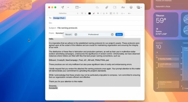 ИИ на компьютерах Apple. ИИ сможет переписать за вас письмо в деловом стиле. ИИ на компьютерах Apple. ИИ сможет переписать за вас письмо в деловом стиле. Фото.