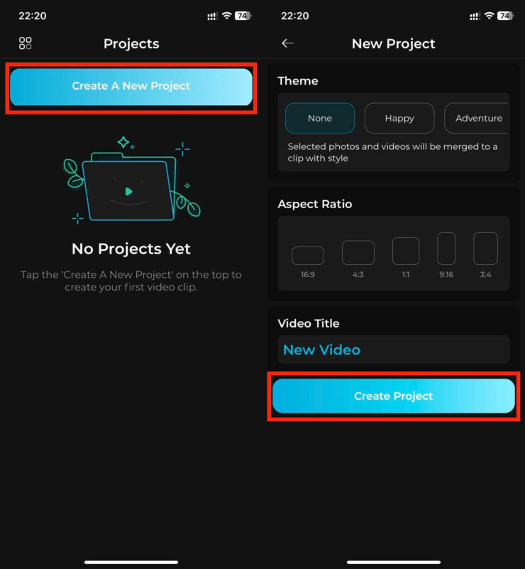 AutoFilm — соединить видео в хорошем качестве. Можете сразу выбрать соотношение сторон итогового видео. Фото.