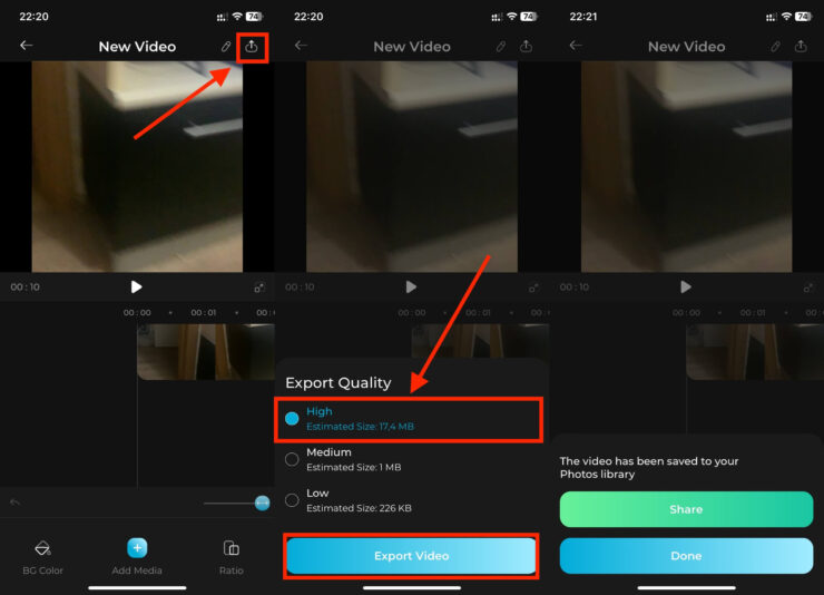 AutoFilm — соединить видео в хорошем качестве. Не забудьте выбрать качество готового видео. Фото.