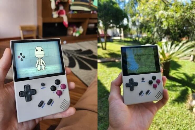 Anbernic RG35XX Plus — портативная игровая приставка. В этой приставке кнопки расположены немного выше от нижней грани. Фото.