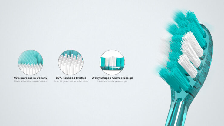 Режимы зубной щетки. Продуманная щетина добавляет качества чистке. Фото.
