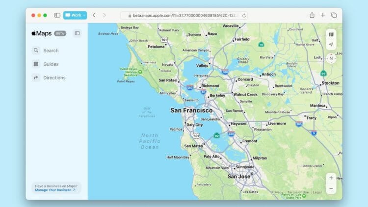 Apple запустила веб-версию Apple Maps, которая работает в браузере. Пока это полная дичь. Фото.