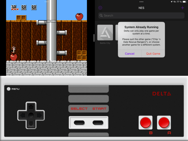 Обновление эмулятора Delta. Две игры с одной консоли запустить одновременно не получится. Фото.