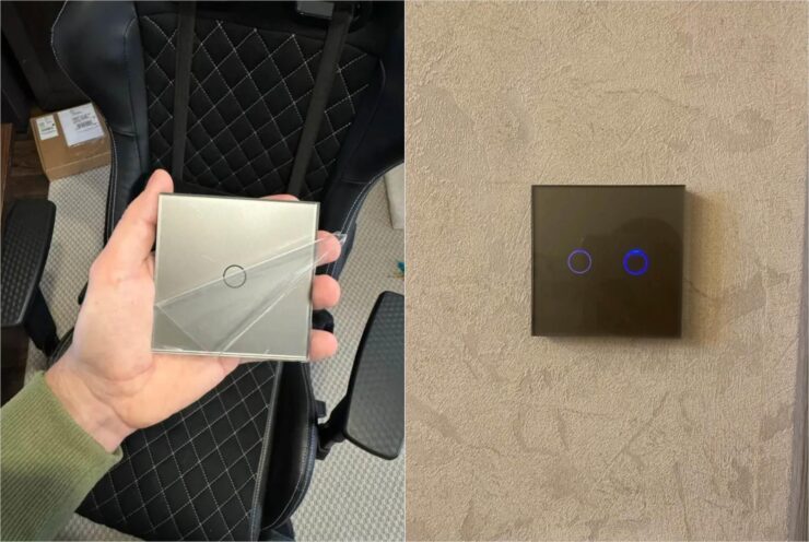 Настенный сенсорный выключатель из стекла. Это не только красивый, но и практичный выключатель. Настенный сенсорный выключатель из стекла. Это не только красивый, но и практичный выключатель. Фото.