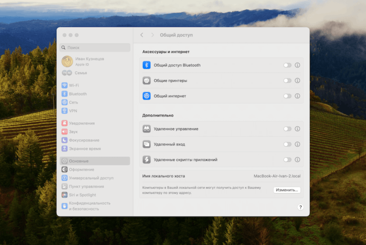 Настройка локального подключения на Mac. При желании имя хоста можно изменить. Фото.