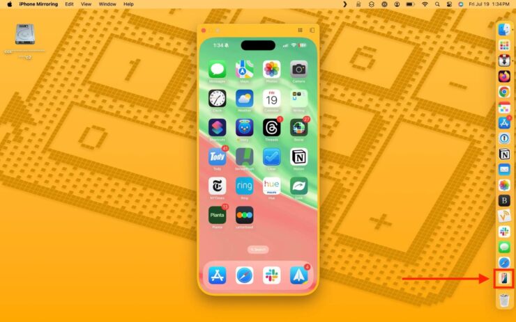 Как подключить Айфон к компьютеру. Приложение iPhone Mirroring должно появится в Доке. Изображение: macrumors.com. Фото.