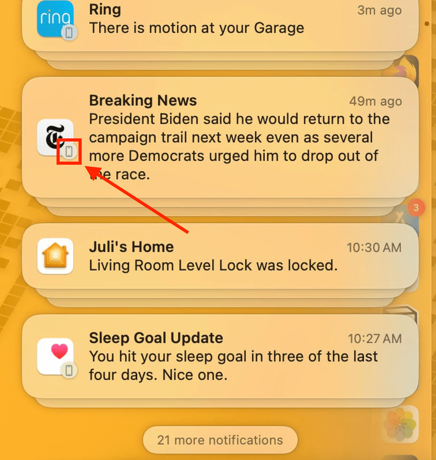 Управлять Айфоном через компьютер. На уведомлениях со смартфона отображается небольшой значок в углу. Изображение: macrumors.com. Фото.