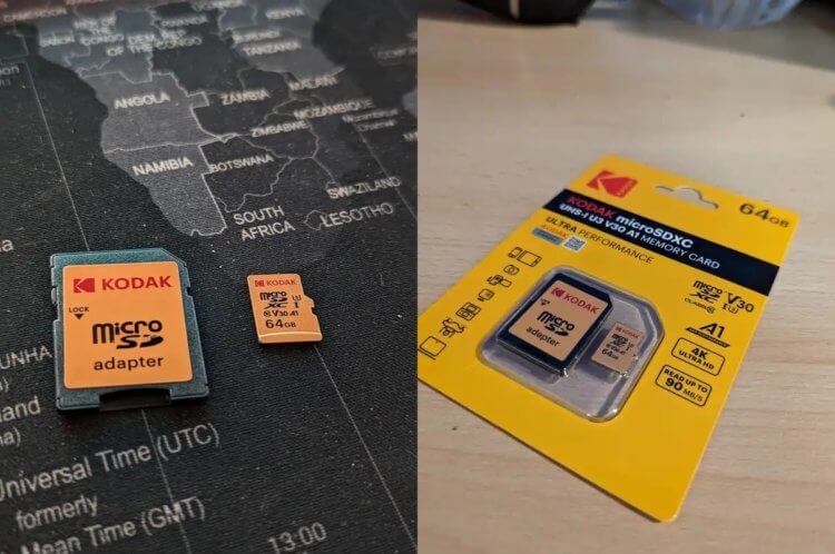 Карта памяти MicroSD. В комплекте с картой памяти идет адаптер на SD. Фото.