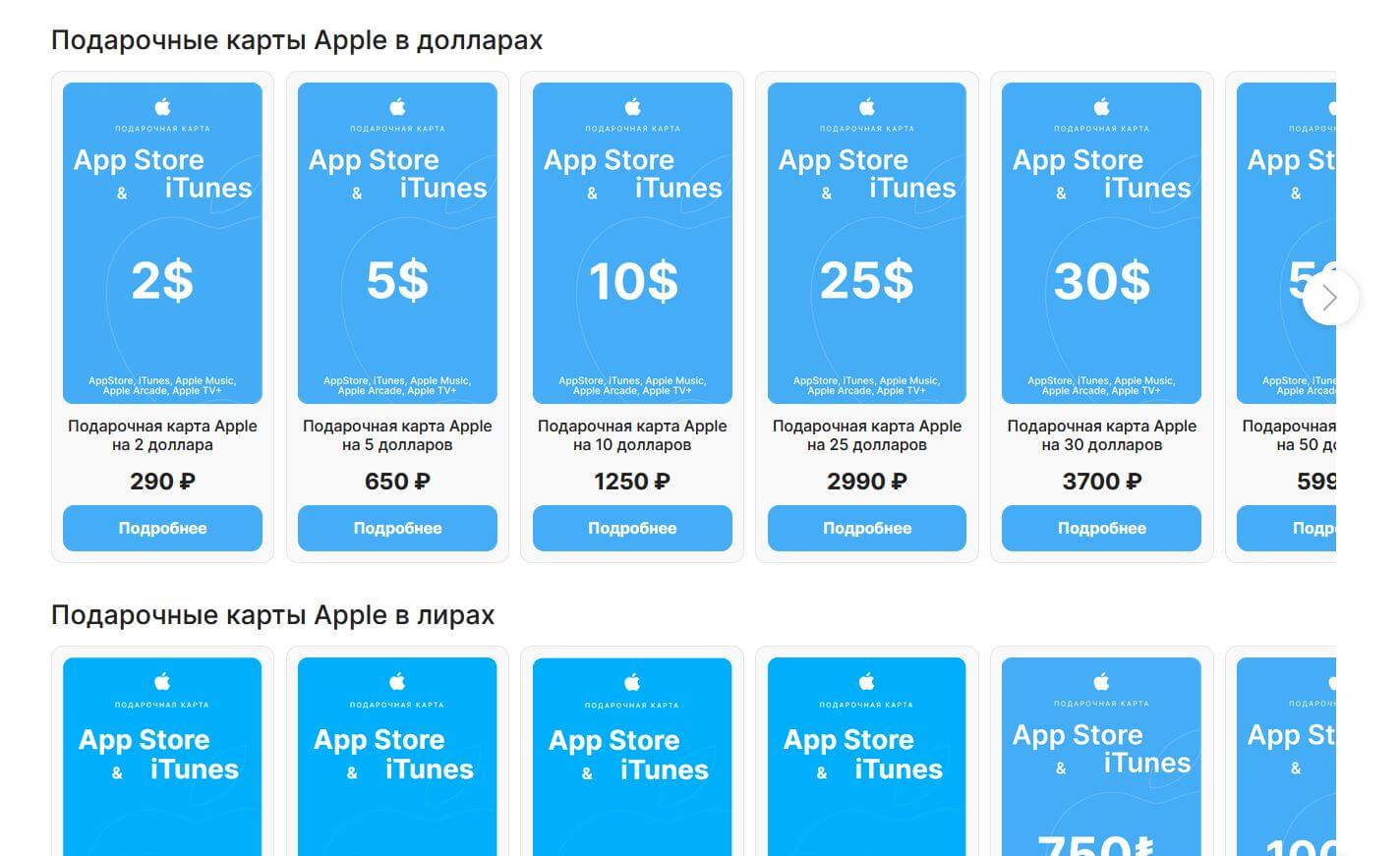 Как оплатить App Store подарочной картой. У KartaApple есть гифт-карты в разной валюте. Фото.