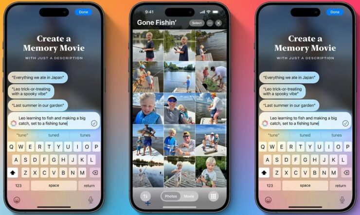 Функции нейросети Apple Intelligence. Нейронка умеет создавать слайд-шоу по текстовому запросу. Естественно на английском. Изображение: 9to5mac.com. Фото.