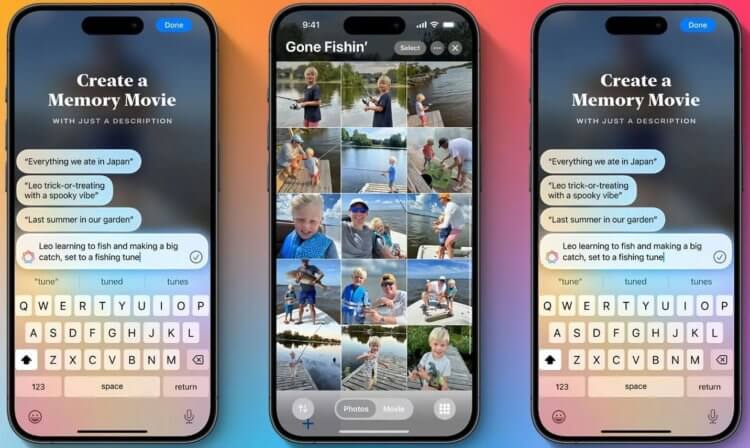Функции нейросети Apple Intelligence. Нейронка умеет создавать слайд-шоу по текстовому запросу. Естественно на английском. Изображение: 9to5mac.com. Функции нейросети Apple Intelligence. Нейронка умеет создавать слайд-шоу по текстовому запросу. Естественно на английском. Изображение: 9to5mac.com. Фото.