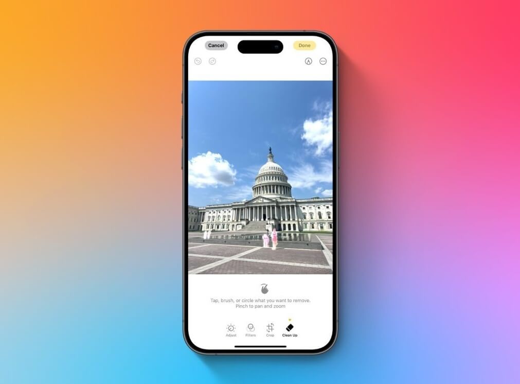 Удалить объект с фото. Ластиком можно убрать всё лишнее с фото. Изображение: 9to5mac.com. Фото.