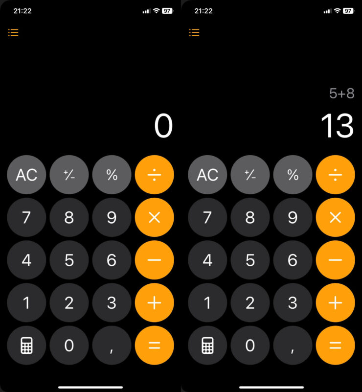 Калькулятор на Айфоне. Привычный калькулятор по предыдущим версиям iOS. Фото.