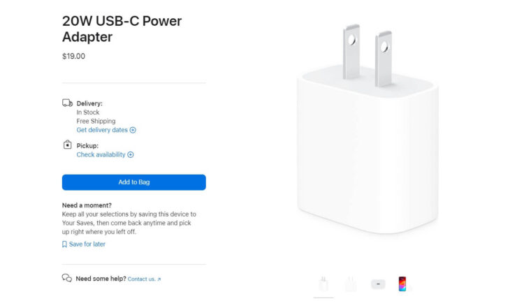 Какая зарядка у Айфона. Современные модели Apple iPhone используют адаптер питания на 20 Вт. Фото.