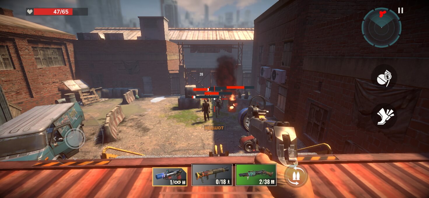 Zombie State — шутер от первого лица. Не забывайте использовать гранату, а то не сможете отбиться от орды. Фото.