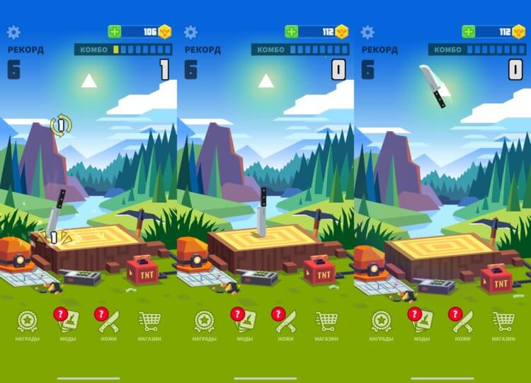 Flippy Knife — интересная игра для Айфона. Нужно попасть в пень как можно большее количество раз. Flippy Knife — интересная игра для Айфона. Нужно попасть в пень как можно большее количество раз. Фото.