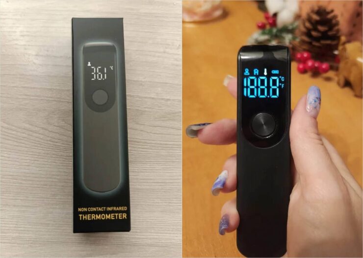 Бесконтактный ИК-термометр. Сам термометр стоит дешево, но придется заплатить еще и за доставку. Фото.